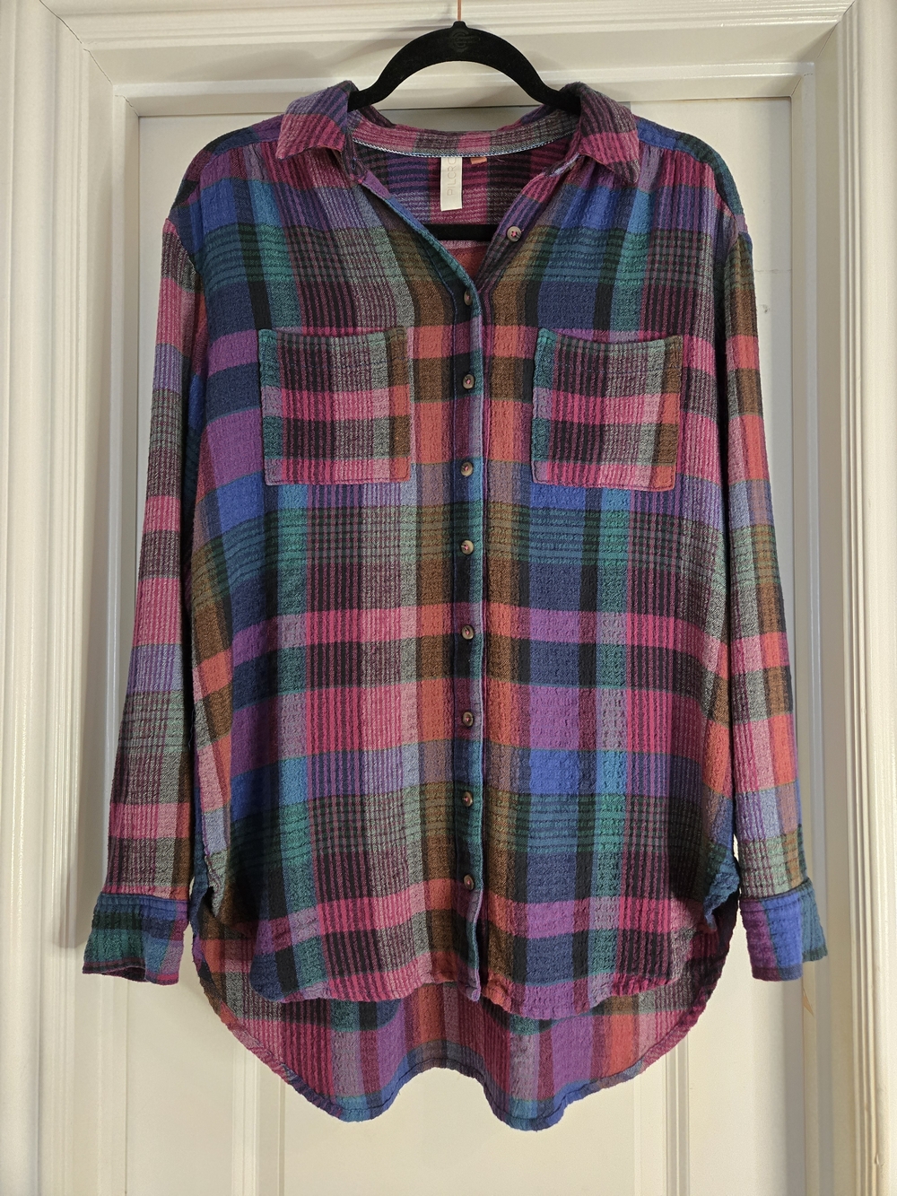 Pilcro Women's Bailey Boyfriend Buttondown Multicolor Plaid Shirt, Size Small